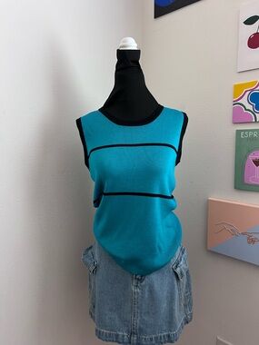 Valerie Stevens 100% Silk Tank – Teal & Black Trim – Size Small